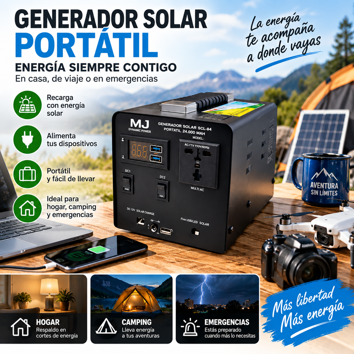 Generador solar portátil para cortes de luz en Ecuador